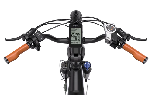 HEYBIKE Cityrun urban ebike with 1000W peak motor handlebars view.