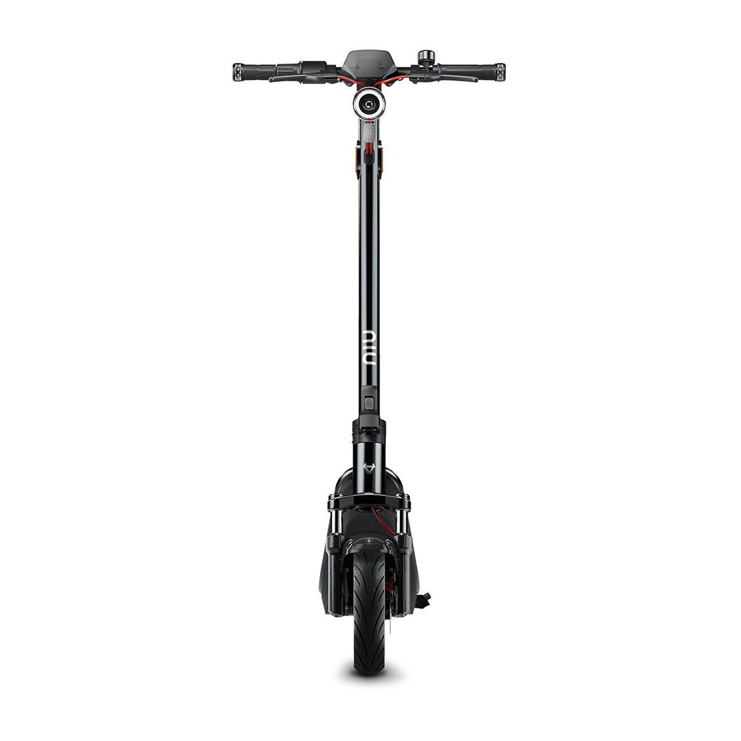 NIU KQI 300X electric kick scooter with dual-tube hydraulic suspension.
