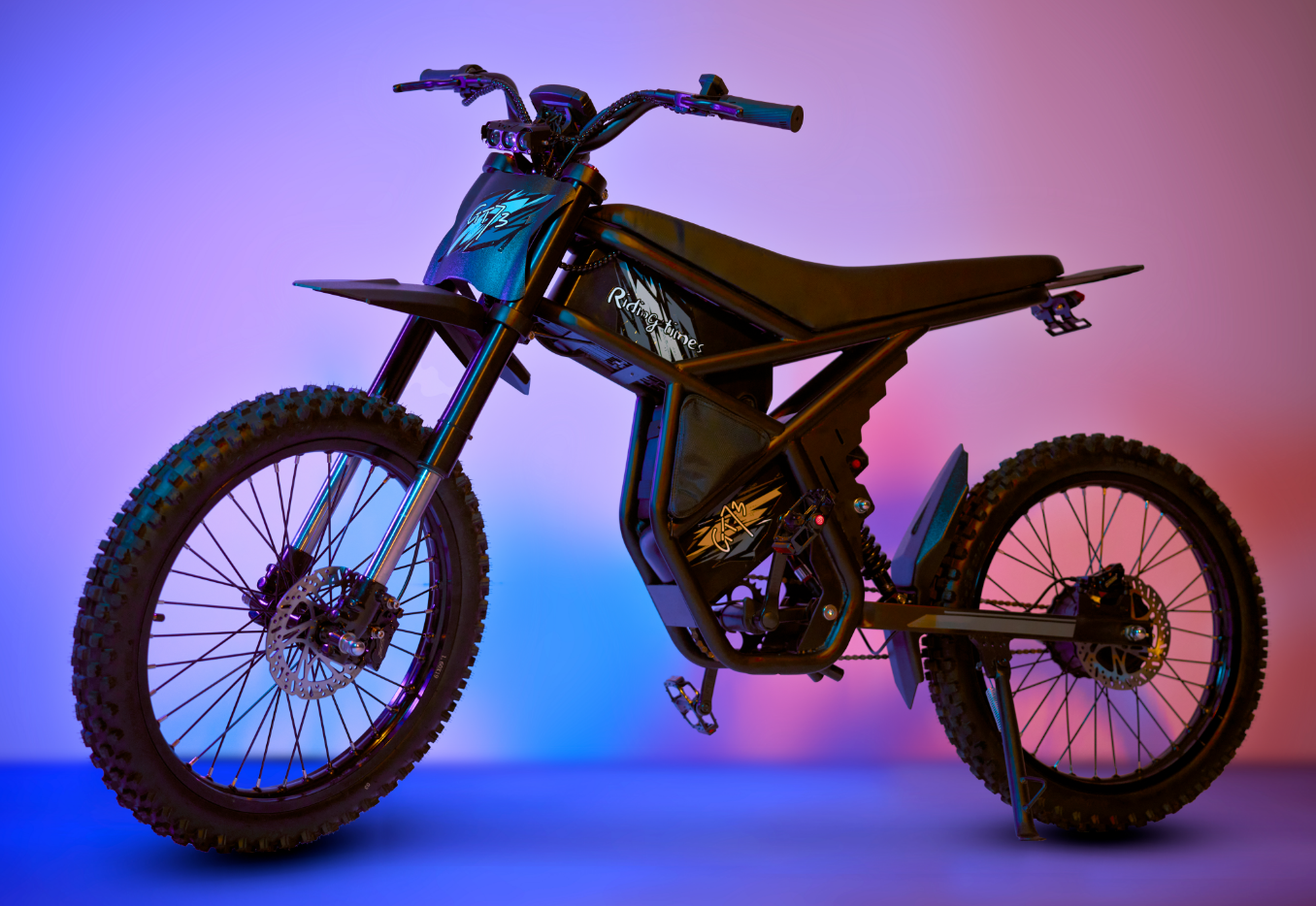 Riding Times GT73 Electric Motorbike with 2000W motor, 60 km/h speed, and dual suspension.