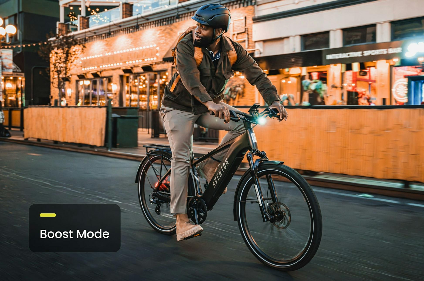 AVENTON Level 3 electric bike with rear rack, front suspension, and GPS security system