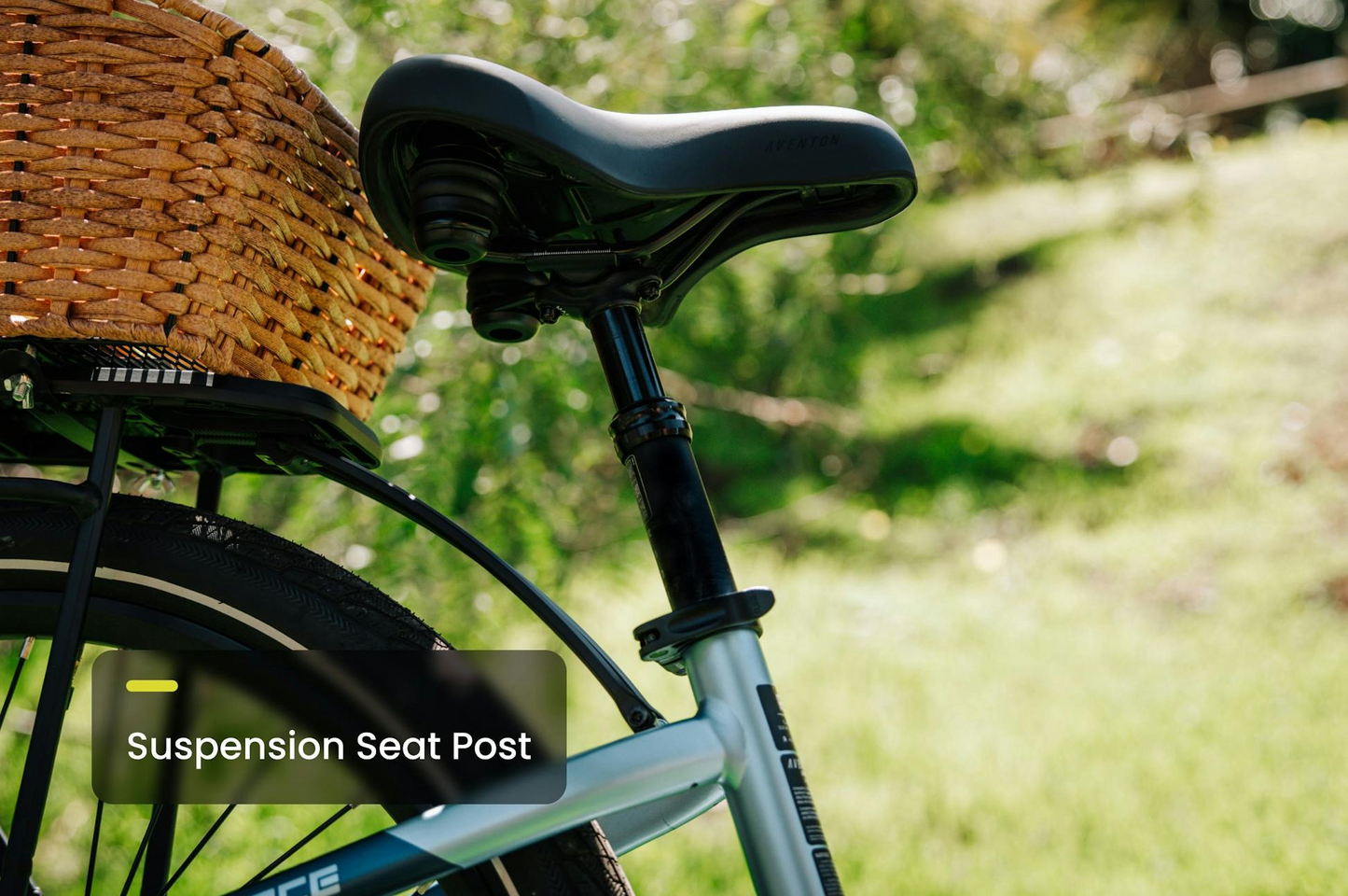 AVENTON Pace 4 Step-Through electric bike in black with comfortable cruiser design and smart technology features