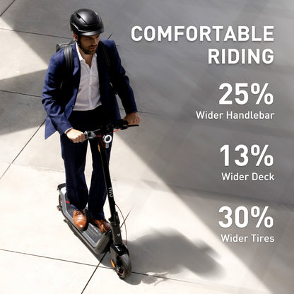 NIU KQI AIR electric kick scooter featuring wider handlebar, deck, and tires for comfortable riding.