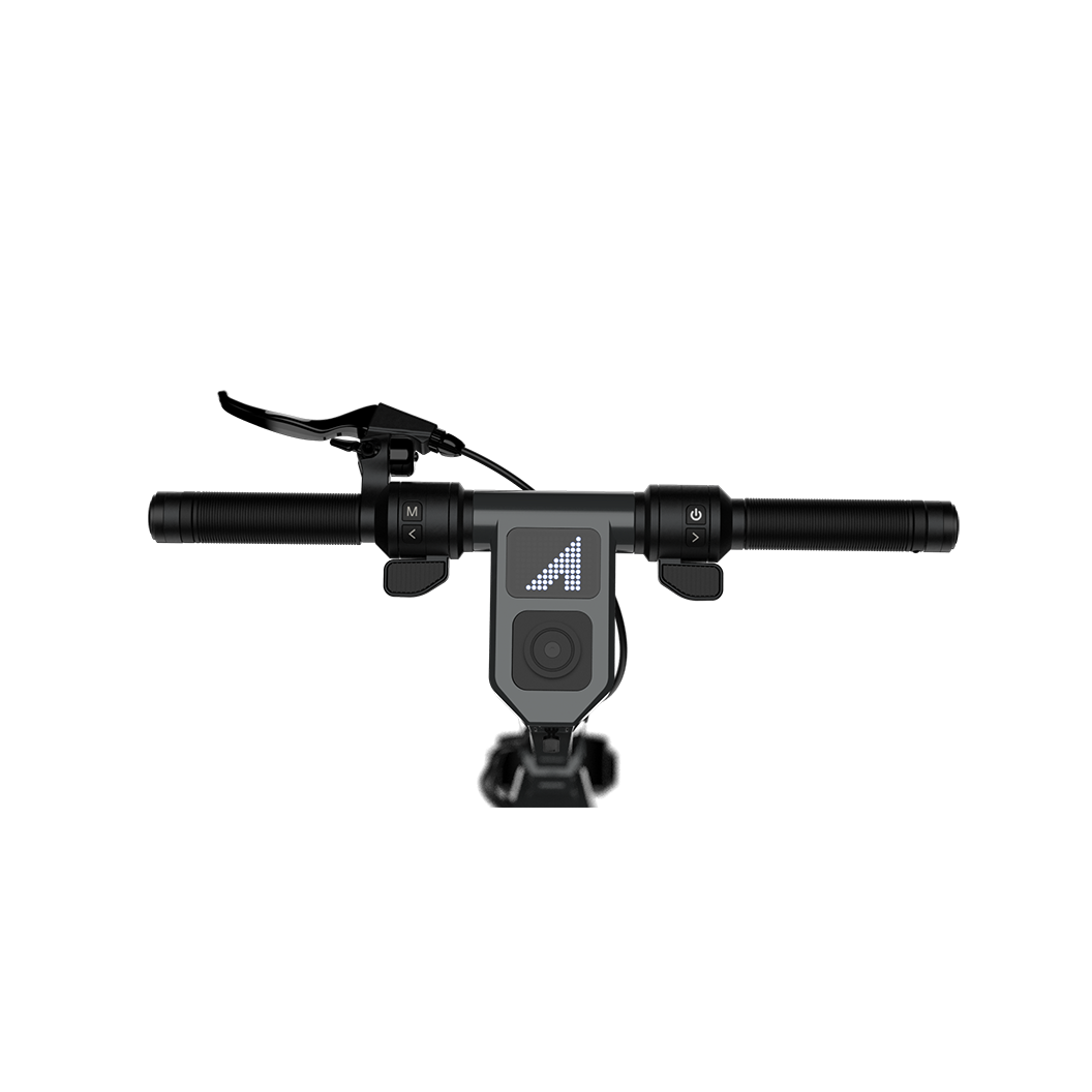 Apollo Go 2024 electric scooter handlebars with smart connectivity display.