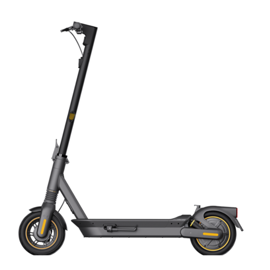 Segway-Ninebot MAX G2 electric scooter with front and rear suspension, showcased in profile.