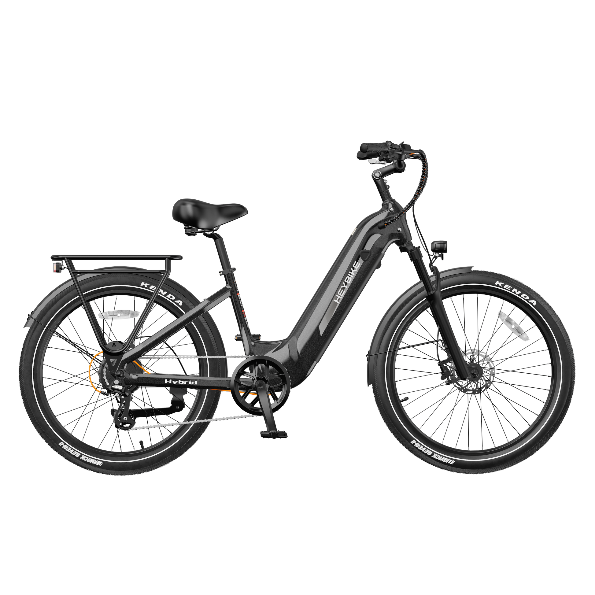 Heybike Hybrid Commute Bike electric bicycle with aluminum frame and rear cargo rack