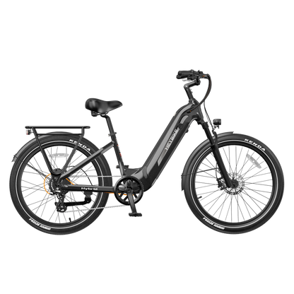 Heybike Hybrid Commute Bike electric bicycle with aluminum frame and rear cargo rack